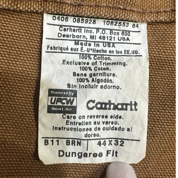 VTG Carhartt Men 44x32 Carpenter Canvas Dungaree Pants Brown Union Made USA B11 - Picture 2 of 16